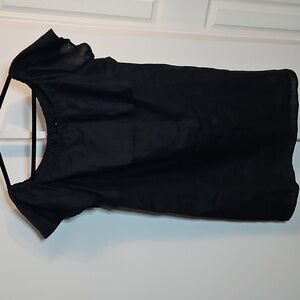 Saks Fifth Avenue Navy Blue Linen Mini Dress Ruffle Neckline